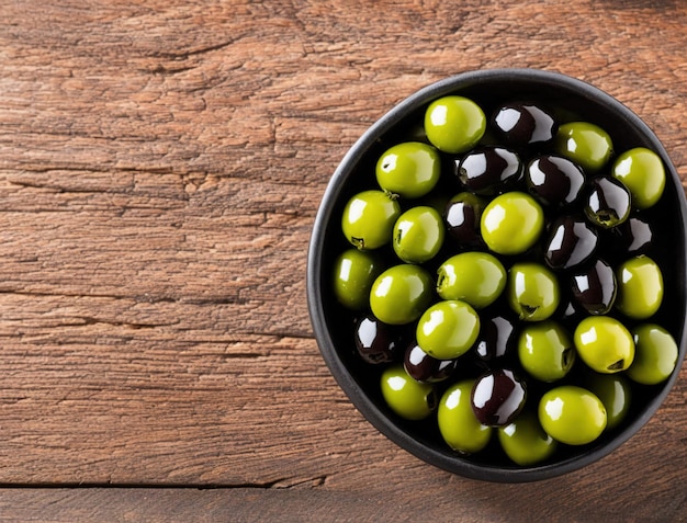 Foto aceitunas en un bol sobre una mesa de madera