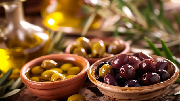 Foto las aceitunas listas para comer en un estilo simbólico de nabis