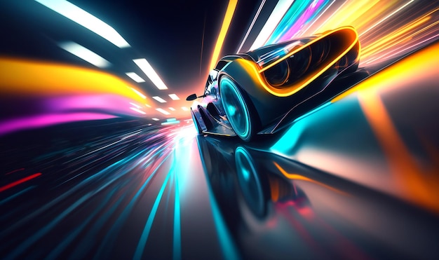 Foto acelerando hacia el futuro con autos de alta velocidad y su diseño abstracto