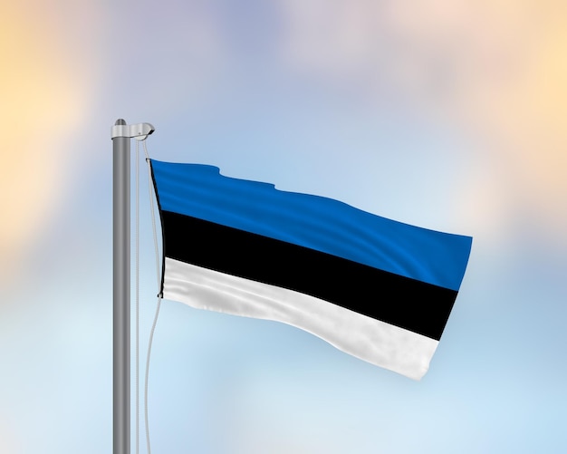 Acenando a bandeira da Estônia em um mastro