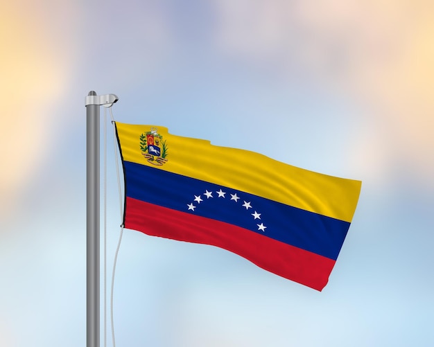 Acenando a bandeira da Venezuela em um mastro de bandeira