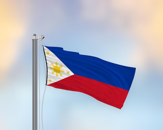 Acenando a bandeira das filipinas em um mastro de bandeira