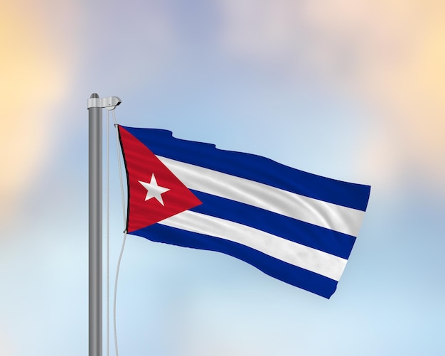 Acenando a bandeira de Cuba em um mastro