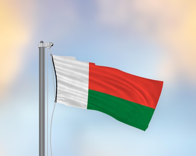 Acenando a bandeira de Madagascar em um poste de bandeira