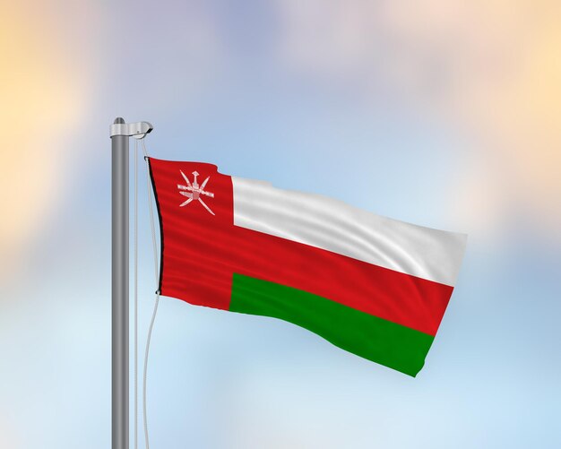 Acenando a bandeira de Omã em um mastro de bandeira