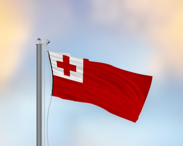 Acenando a bandeira de Tonga em um mastro de bandeira