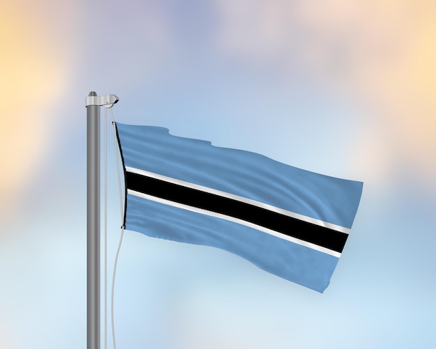 Acenando a bandeira do botswana em um mastro