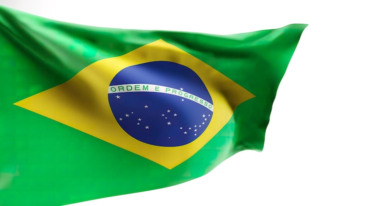 Foto acenando a bandeira do brasil contra a animação 3d de fundo branco puro