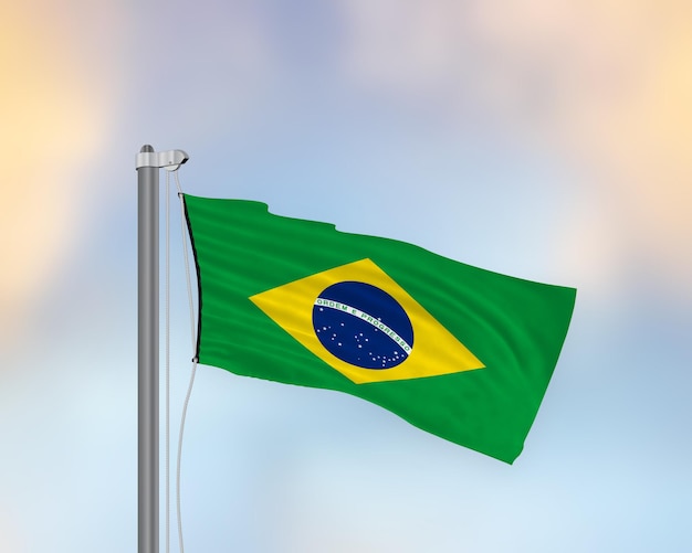 Acenando a bandeira do Brasil em um mastro