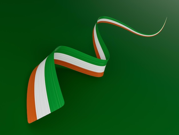 Acenando a fita ou banner com a bandeira da Irlanda Modelo para ilustração 3d do dia da independência