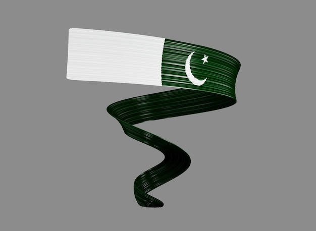 Acenando a fita ou banner com a bandeira do Paquistão modelo ilustração 3d do dia da independência