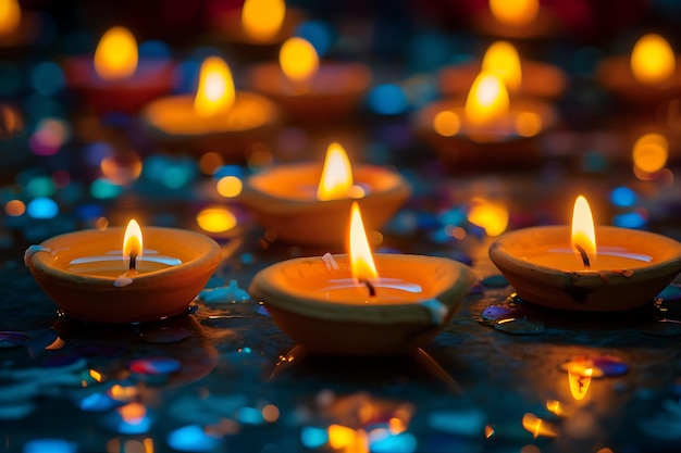 Acender velas de Diwali no escuro