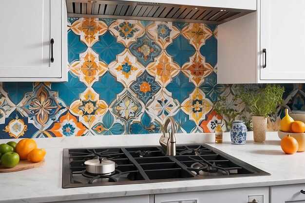 Acento de azulejos marroquíes en una cocina colorida