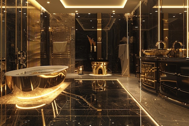 Acentos de oro para un toque de glamour en el baño