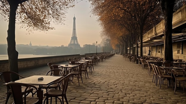 Una acera con vistas a la torre eiffel al fondo