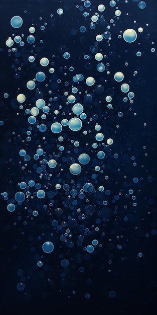 acercamiento burbujas de teléfono celular flotando en el aire fondo nocturno moderno medio azul alto perlas negras