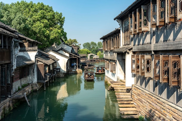 Acercamiento de la escena callejera en Wuzhen China