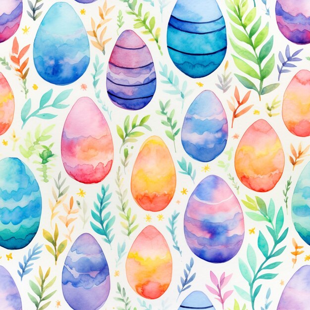 un acercamiento de una pintura de acuarela de huevos de Pascua generativa ai