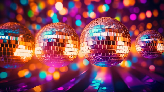 Foto un acercamiento vibrante de las coloridas bolas de discoteca