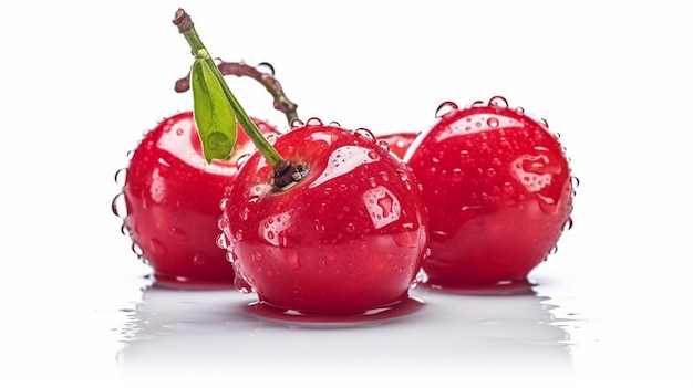 Acerola-Kirsche mit isolierten Wassertropfen auf weißem Hintergrund