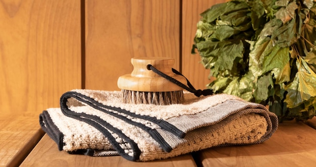 Acessórios de banho e sauna na sala de vapor