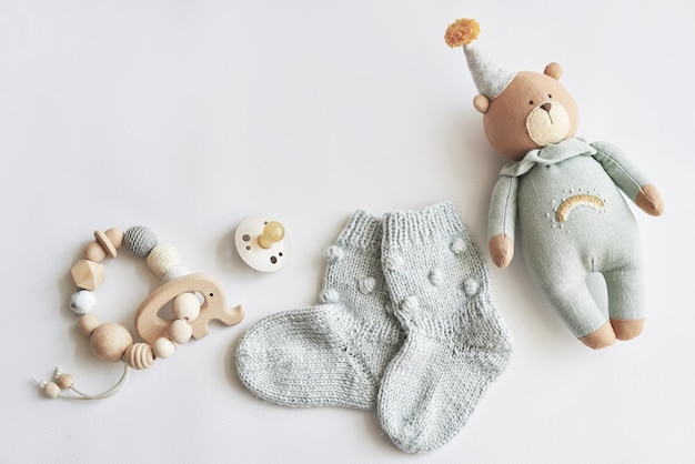 Acessórios de bebê botas meias de madeira mordedor chupeta brinquedo Presente para criança