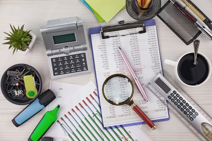 Foto acessórios de escritório para gestão empresarial