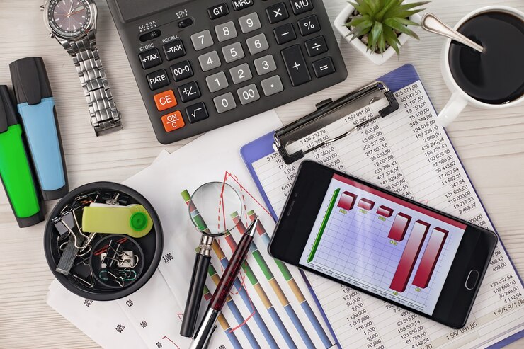 Foto acessórios de escritório para gestão empresarial