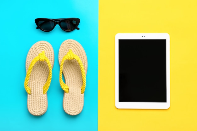 Acessórios de natação - moda óculos escuros, chinelo de verão, tablet