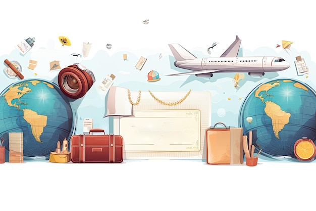 Acessórios e itens de viagem para avião de viagem copyspaceGerado com IA
