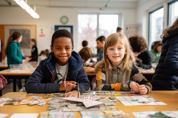 Achtsame Mosaike Schüler im Schreibtischklassenraum