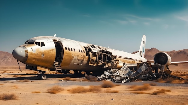 Foto acidente de avião e quebrou no deserto