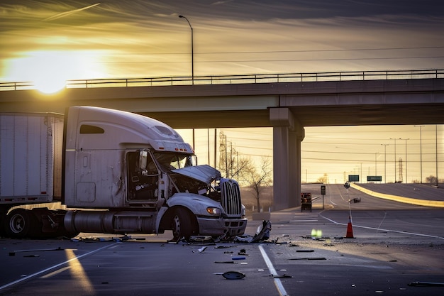 Acidente de caminhão à luz do dia nas estradas do Texas