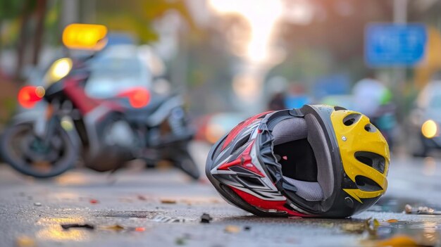 Acidentes rodoviários com capacete caído na rua