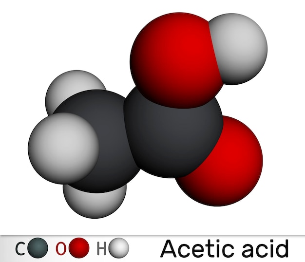 Foto Ácido acético ácido etanoico molécula ch3cooh modelo molecular renderizado en 3d