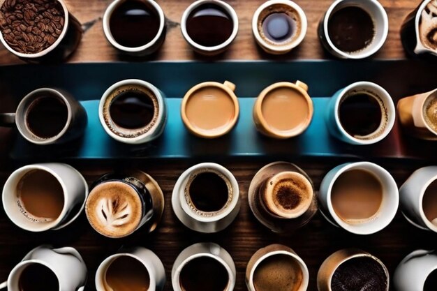 Foto acima ver diferentes arranjos de copos de café