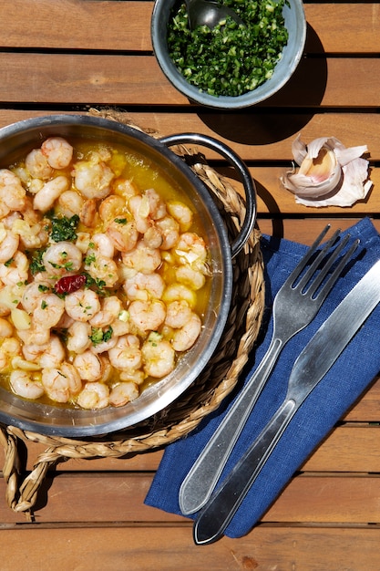 Foto acima vista deliciosos frutos do mar na mesa