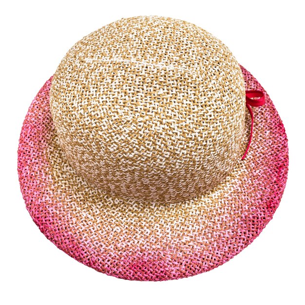Acima vista do chapéu de palha com aba estreita rosa