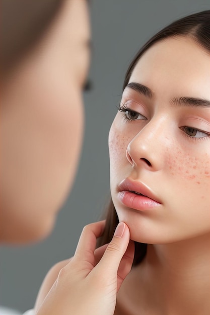 Foto acne, espinhas e pontos pretos no rosto de uma garota