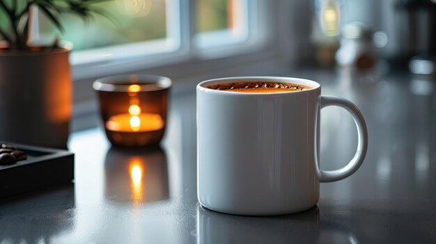 Acogedor café matutino al lado de una cálida vela