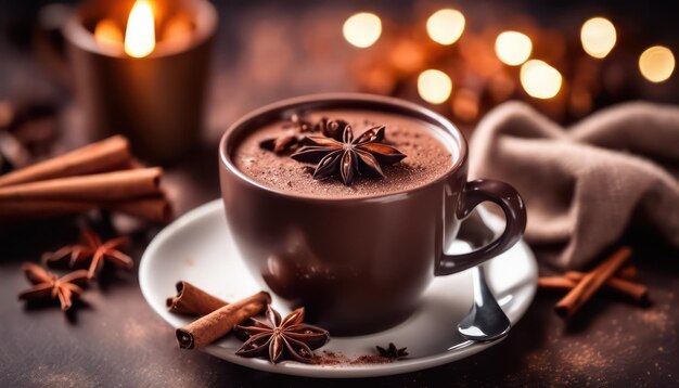 Foto acogedor chocolate caliente con especias con un ambiente cálido