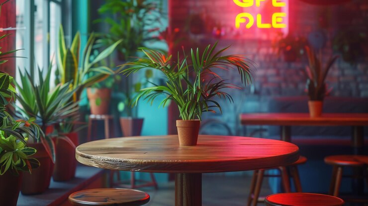 Foto un acogedor interior de café con plantas tropicales