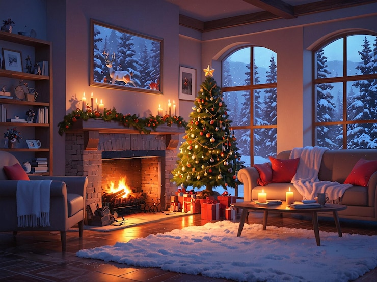 el acogedor interior navideño de una casa de lujo