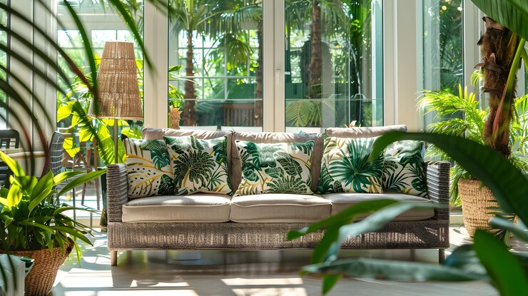 Un acogedor oasis tropical Un sereno invernadero Un espacio de vida inspirado en el invernadero para la relajación y la contemplación