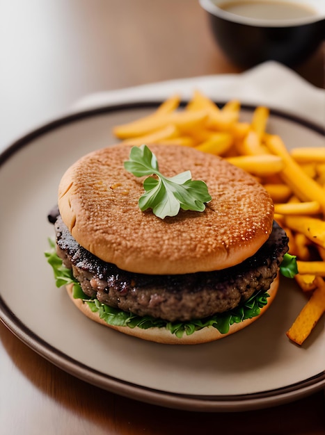 Acogedor restaurante con gran detalle de hamburguesas realistas