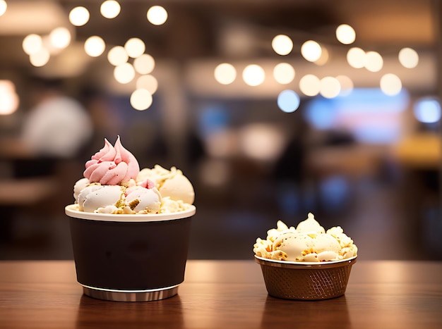 Acogedor restaurante de helados realista con gran detalle.