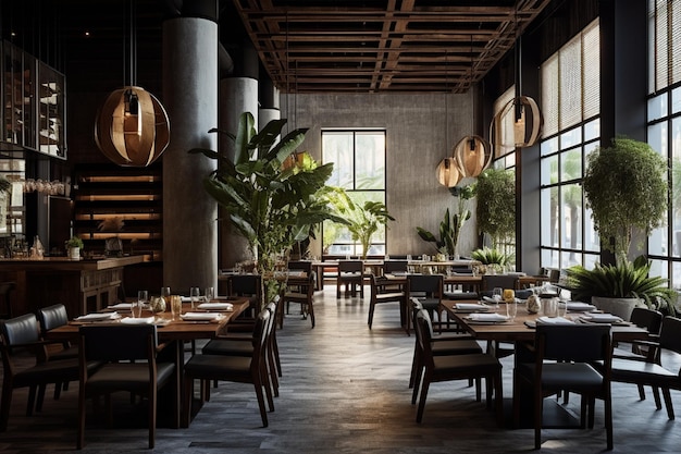 Foto acogedor restaurante en medio de una ciudad bulliciosa