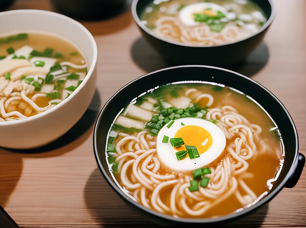 Acogedor restaurante con sopa de ramen realista.