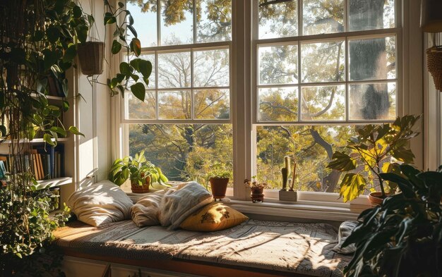 Foto un acogedor rincón de lectura con luz natural