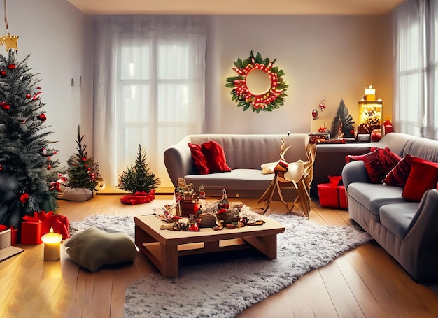 Un acogedor salón decorado para Navidad